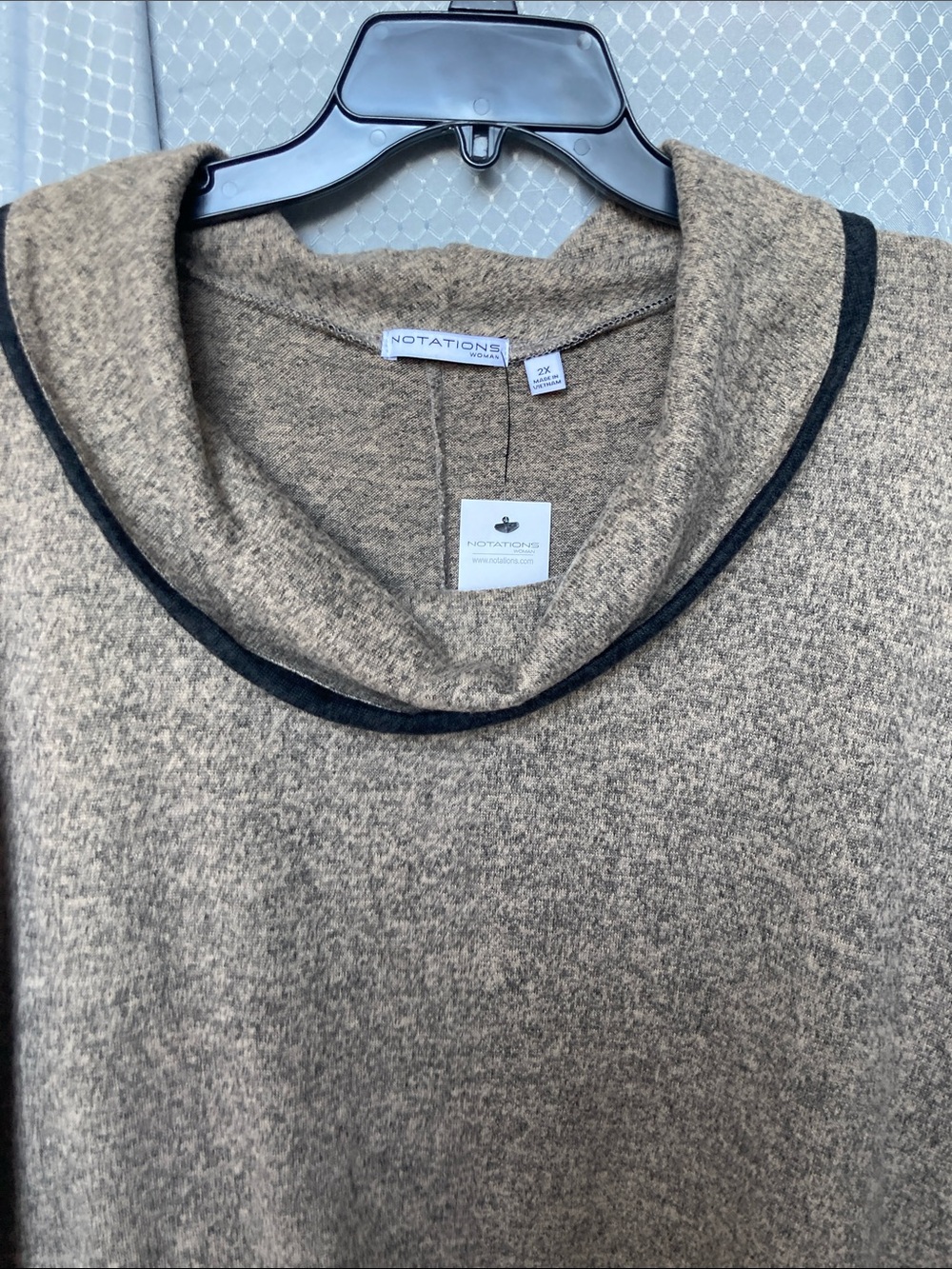 NY Collection heathers tan gray top 2X casual business casual office neutral - Picture 10 of 17